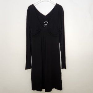 Inc Black V Neck Dress Medium Long Sleeve Stretch Lightweight Fall